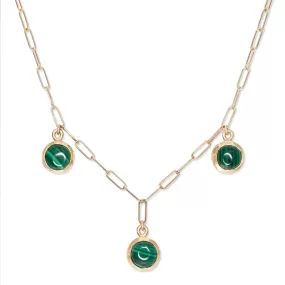 10K Semi-Precious Three Stone Drop Necklace in Malachite