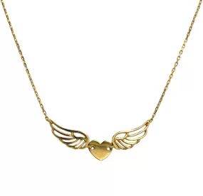 10K Yellow gold heart wings necklace