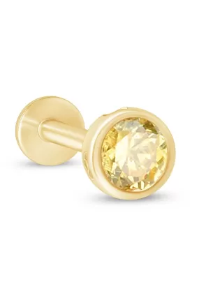 14K Gold Citrine Bezel Tragus Helix Internally threaded Flat Back Labret Earring Stud