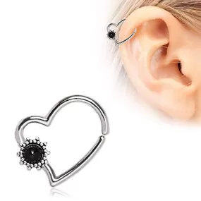 316L Stainless Steel Black Flower Heart Annealed WildKlass Cartilage Earring