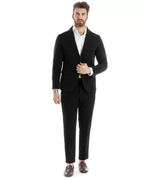 Abito Uomo Monopetto Vestito Completo Giacca Pantaloni Nero Tinta Unita Elegante Casual GIOSAL-AE1033A