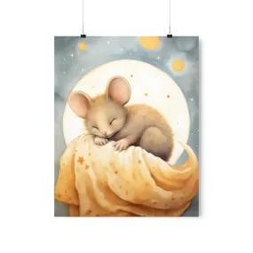 Cute sleeping Mouse, Nursery Decor, Kids room decor, stars, moon, sleeping animals Nursery Art, Watercolors, Nursery Wall Art