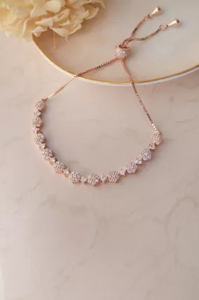 Flower Cluster Garden Rose Gold Plated Sterling Silver Pull Chain Adjustable Bracelet