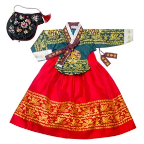 Hanbok Baby Girl 4-piece Set - Queen Red/Green