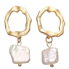 Irregular Geometric Pearl Drop Gold Matt Earring -2 Shape