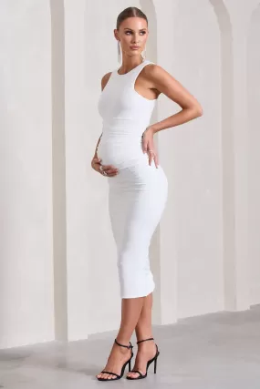 Paige | White Sleeveless Split Maternity Midi Dress