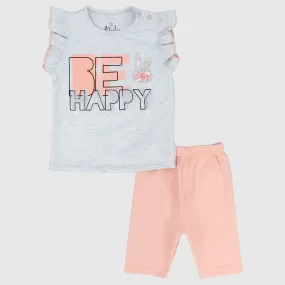 "Be Happy" Ruffled Shoulders Sleeveless Pajama