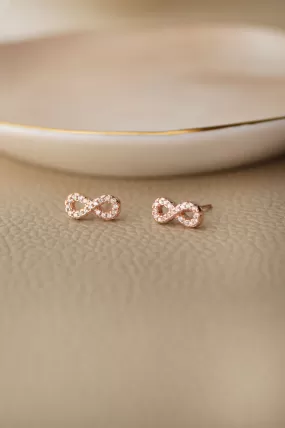 Sparkling Infinity Rose Gold Plated Sterling Silver Stud Earrings