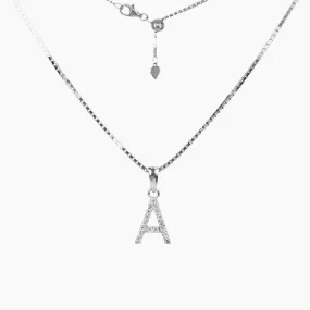 Sterling Silver CZ Small Initial Necklace