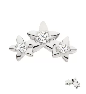 Triple Star Flower Clear CZ Internally Threaded Titanium Top