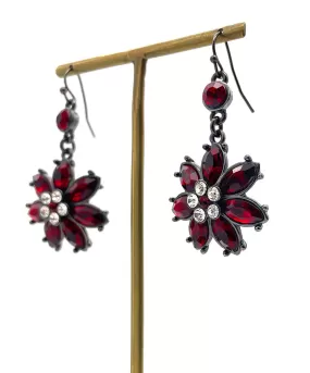 【USA輸入】ヴィンテージ ガーネットレッド フラワー ビジュー ピアス/Vintage Garnet Flower Bijou Dangle Earrings