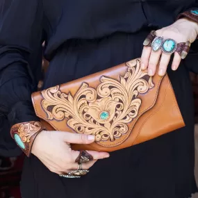 Western Floral Clutch with Turquoise